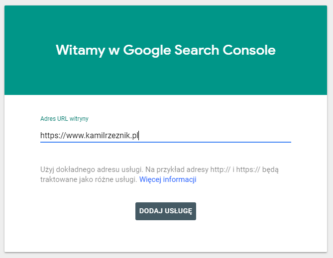witamy w google search console
