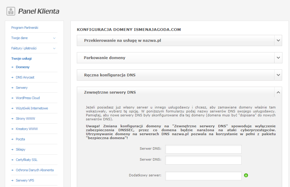 konfiguracja domeny dns nazwa.pl