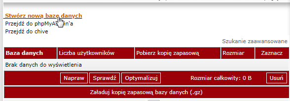 tworzenie bazy danych mysql w direct admin