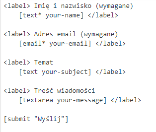 OPCJE FORMULARZA CONTACT FORM 7