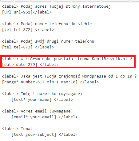 data contact form 7