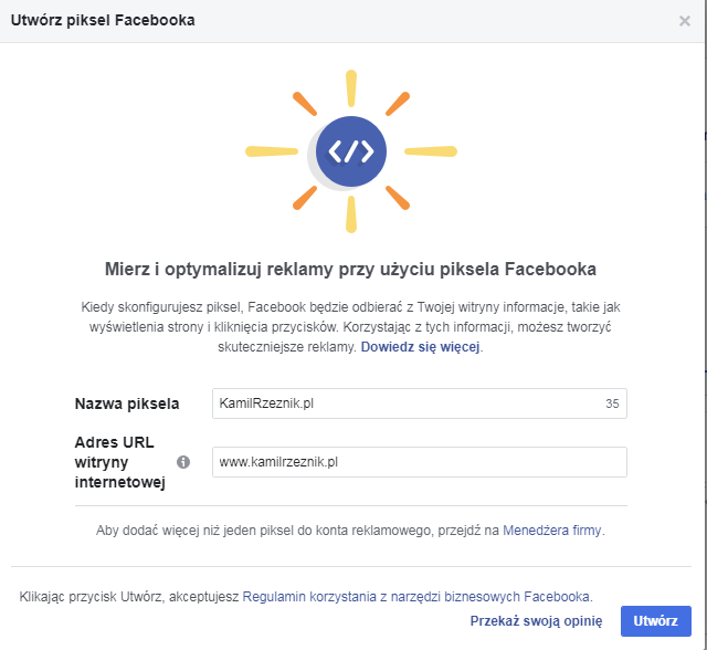 utwórz piksel facebooka