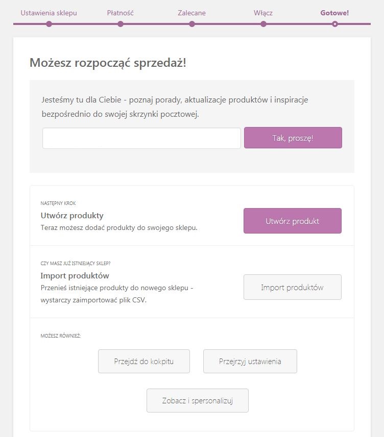 gotowe instalacja woocommerce zakończona