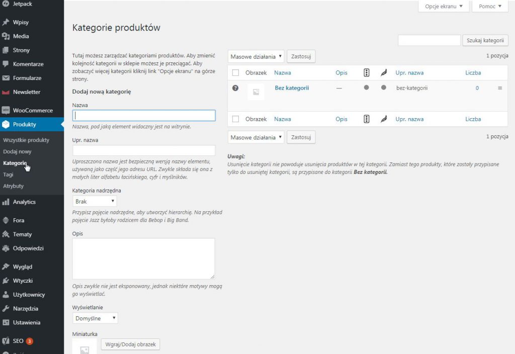 kategorie produktów woocommerce