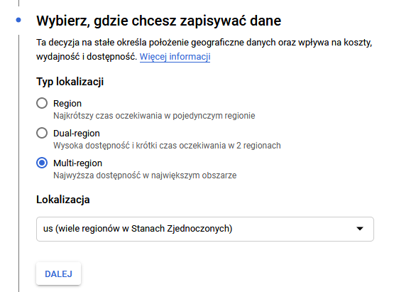 Tworzenie zasobnika (przechowywanie danych / bucket) w Google Cloud Platform