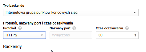 Równoważenie obciążeń HTTP(S): Konfiguracja backendu