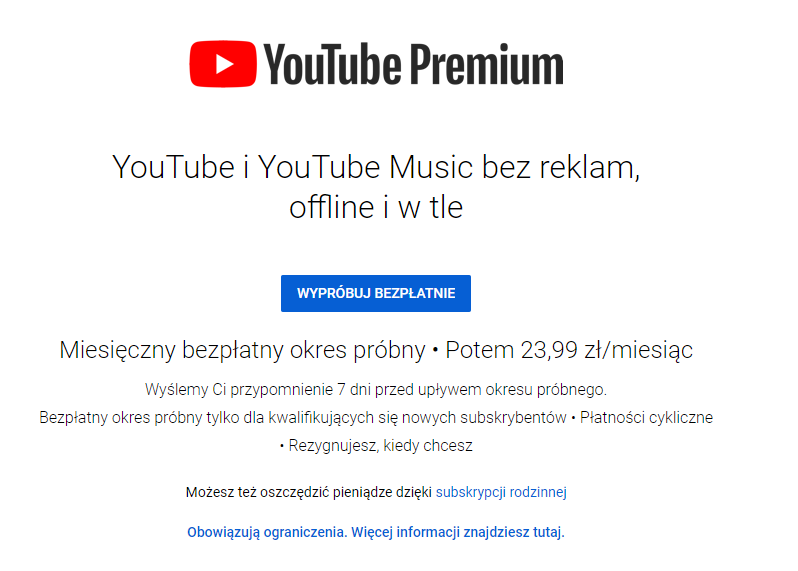 Subskrypcja YouTube Premium
