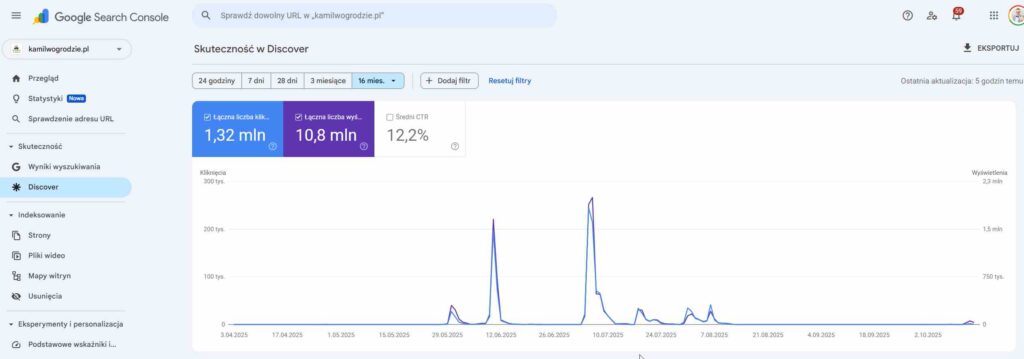 Wyniki Google Discover 2025 dla portalu Kamil w Ogrodzie